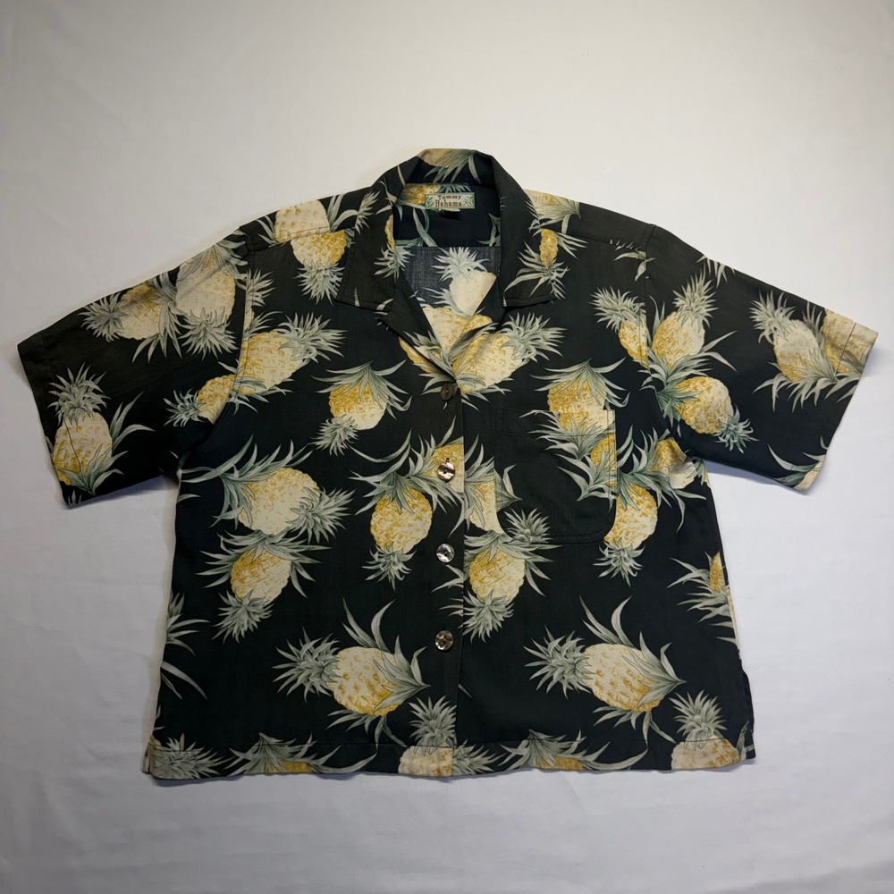 Tommy‎ Bahama Silk Pineapple Hawaiian Camp Shirt Womens Small Tropical